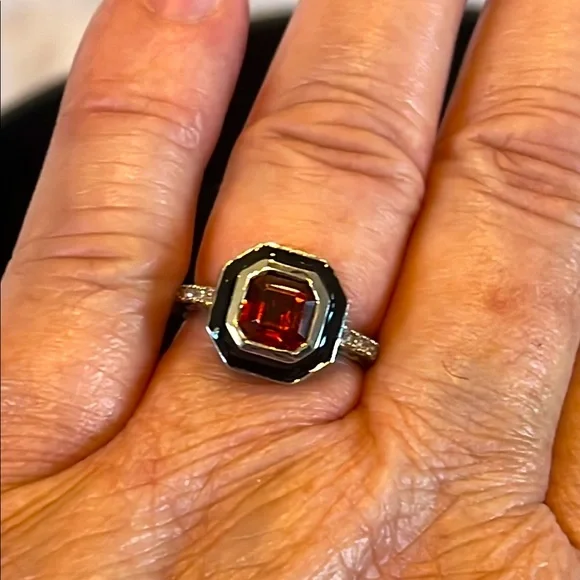 Brazilian Cherry Citrine & Natural White Zircon Enameled Ring 💍 Size 5.75-6 NWOT